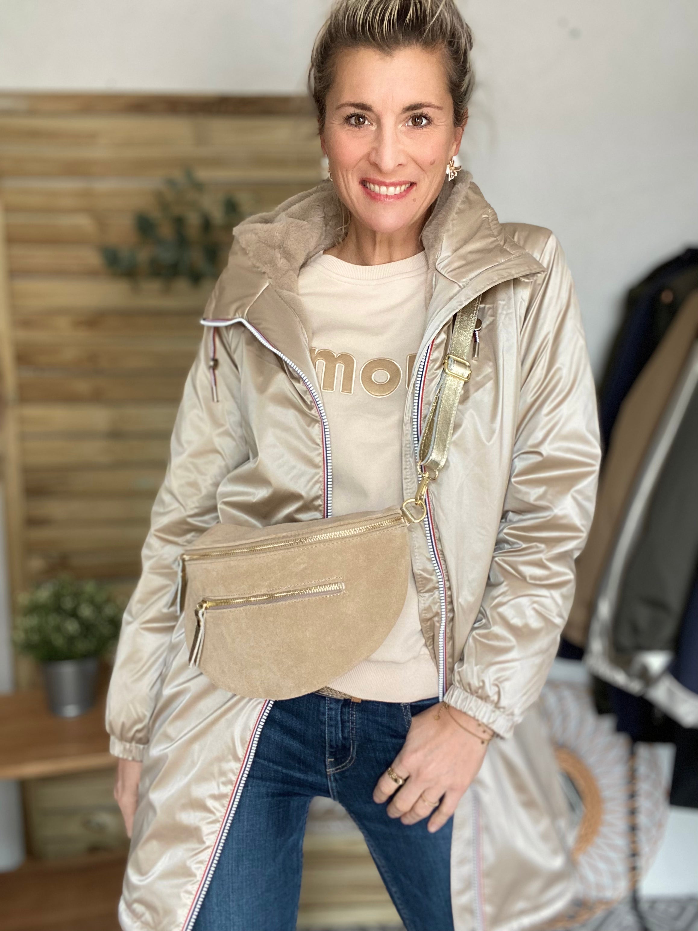 LAURA JO - Parka Imperméable THELMA LONG fourrée - Sable irisé • DÉSTOCKAGE sur Tailles S et 4XL