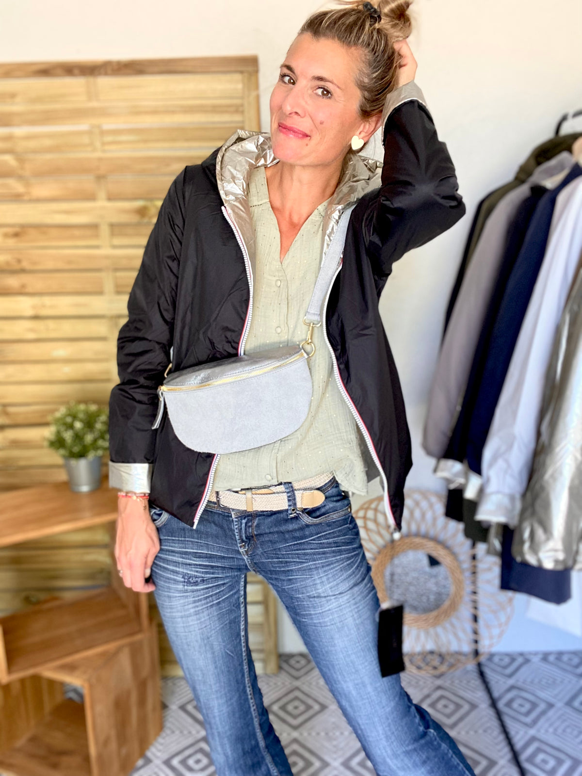 LAURA JO - Imperméable réversible rembourré LOUISON COURT - Noir/Doré • DÉSTOCKAGE sur Taille XL