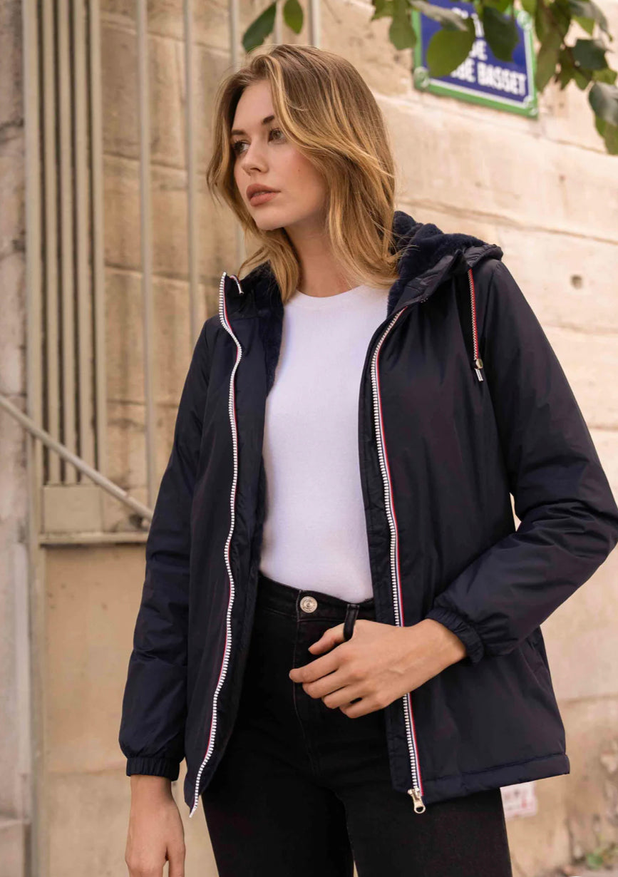 LAURA JO - Parka Imperméable THELMA MI-LONG fourré - Bleu marine