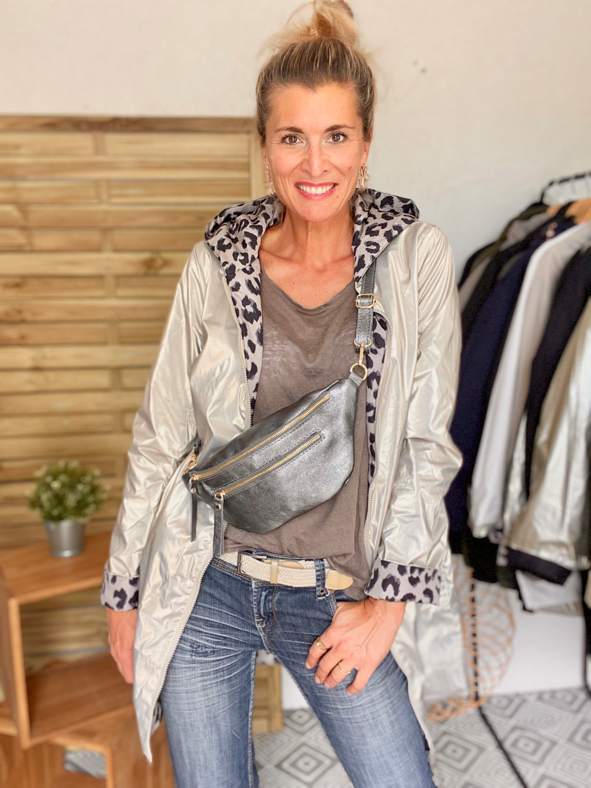 LAURA JO - Imperméable réversible rembourré LOUISON LONG - Doré / Léo • DÉSTOCKAGE sur Taille L et XL