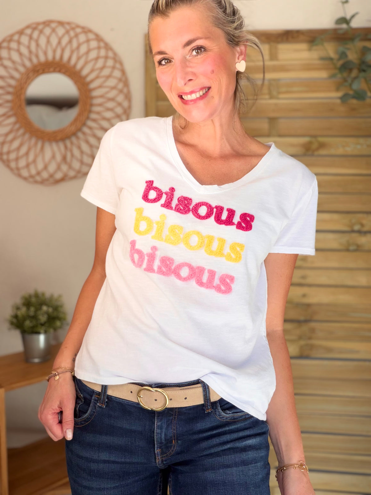 Tee shirt col V bisous ISAURE - FIN DE SÉRIE