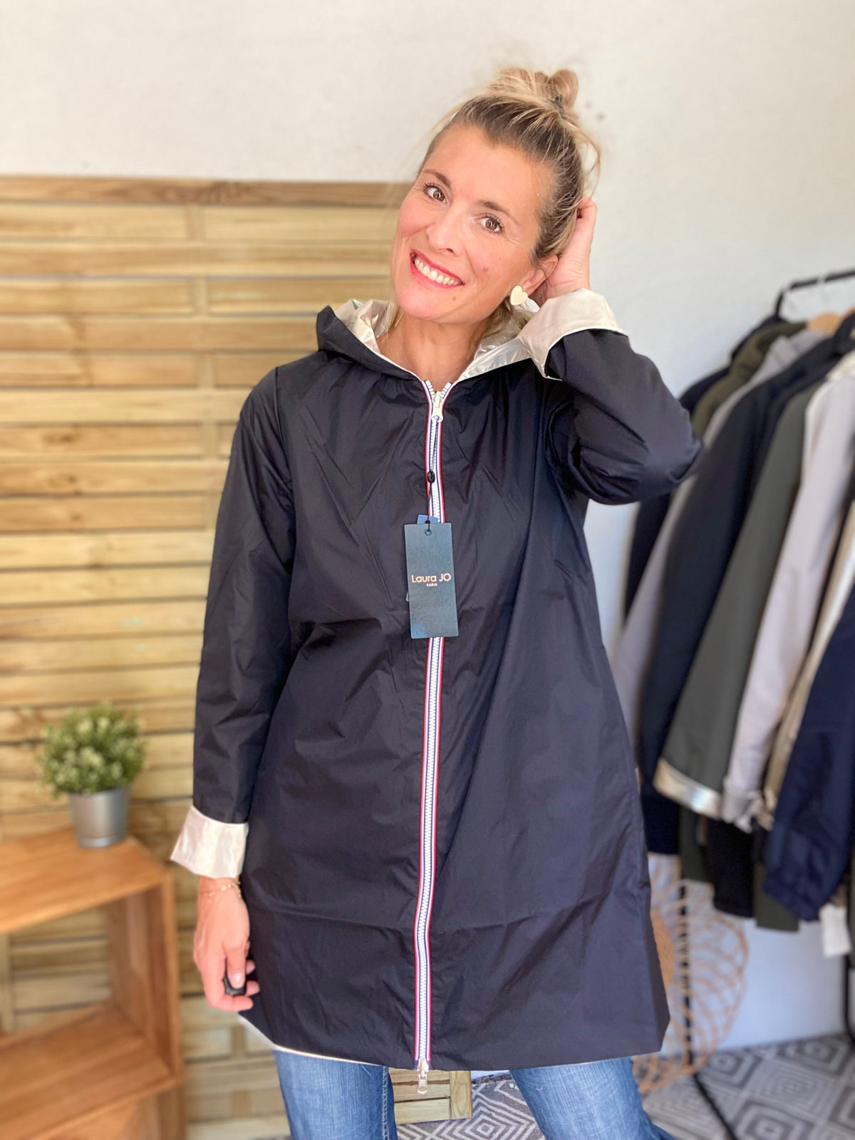 LAURA JO - Imperméable réversible léger GARANCE LONG - Noir/Doré • DESTOCKAGE sur Taille S