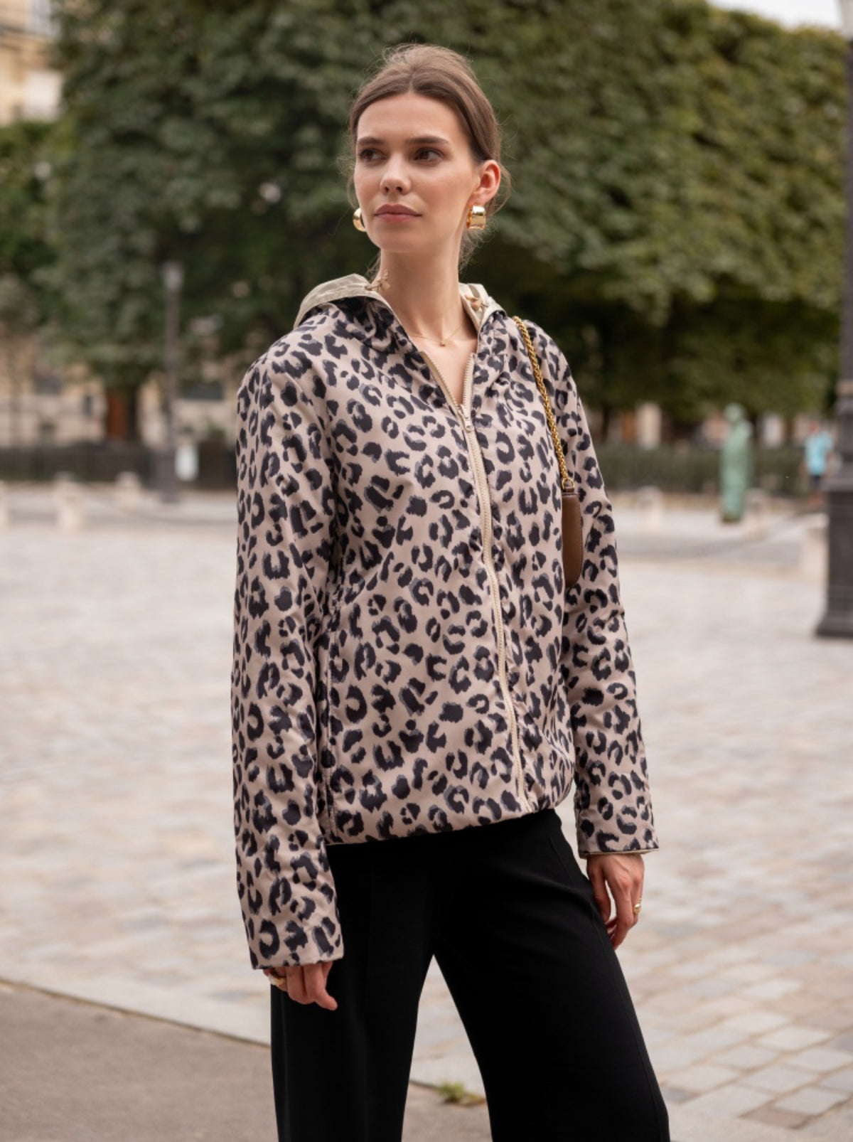 LAURA JO - Imperméable réversible rembourré LOUISON COURT - Doré / léo • DÉSTOCKAGE sur Taille XL