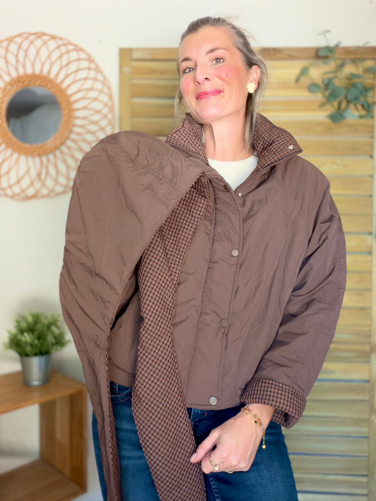 Veste matelassée capuche amovible réversible ODILE Chocolat