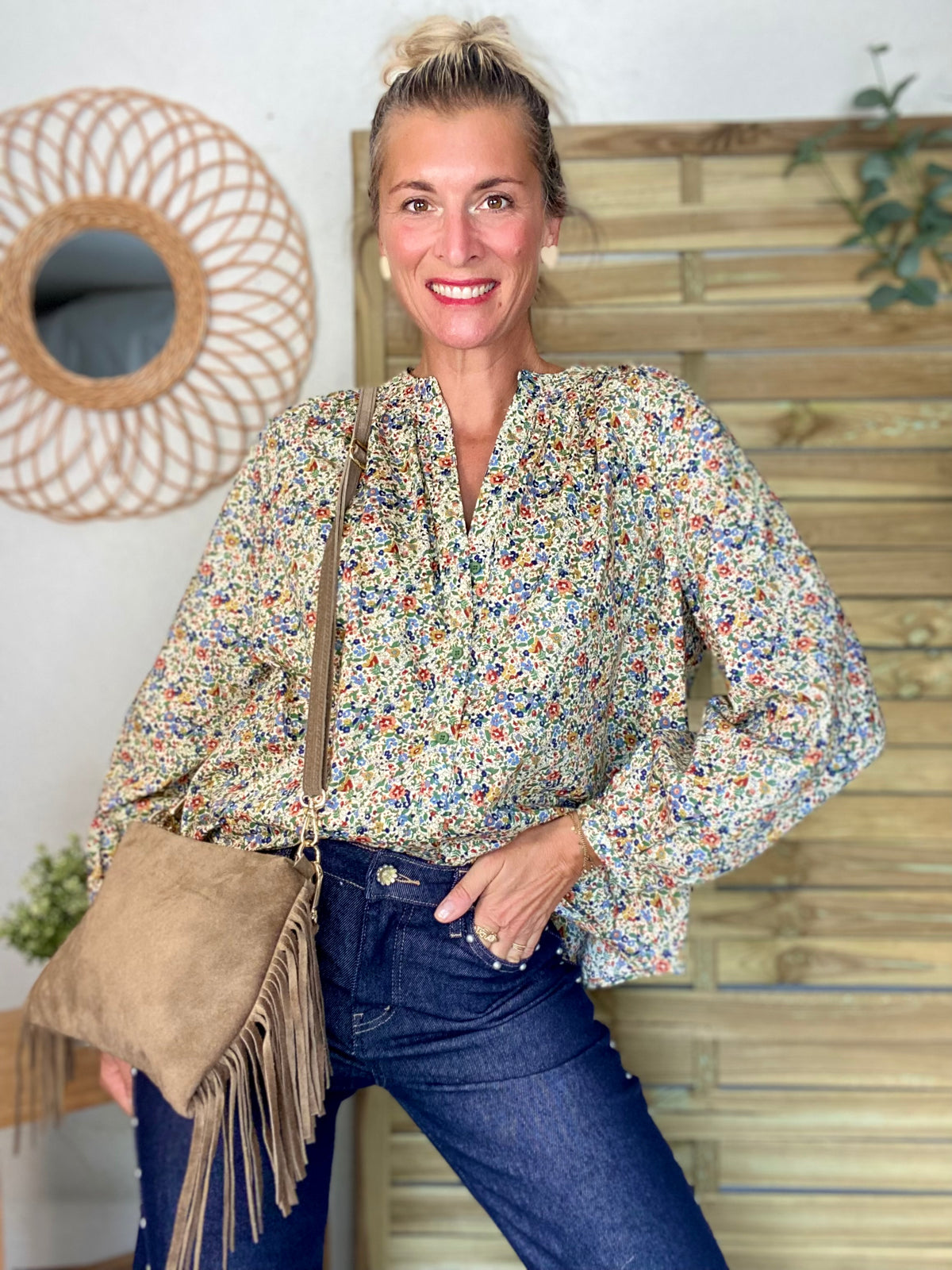 Chemise ample Liberty vert SYBILLE - FIN DE SÉRIE
