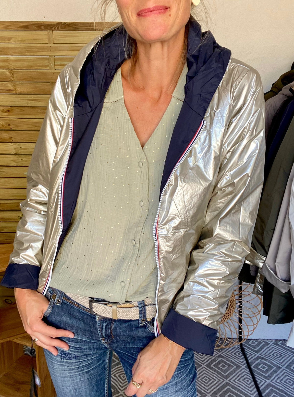 LAURA JO - Imperméable réversible rembourré LOUISON COURT - Marine/Doré