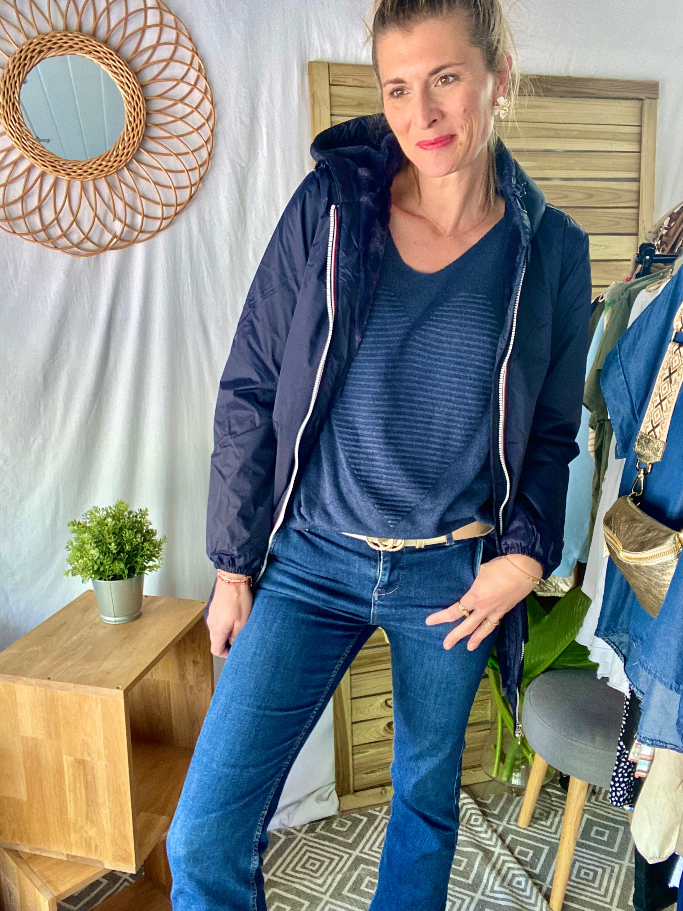 LAURA JO - Parka Imperméable LOUISE LONG fourré - Bleu Marine • DÉSTOCKAGE Taille S