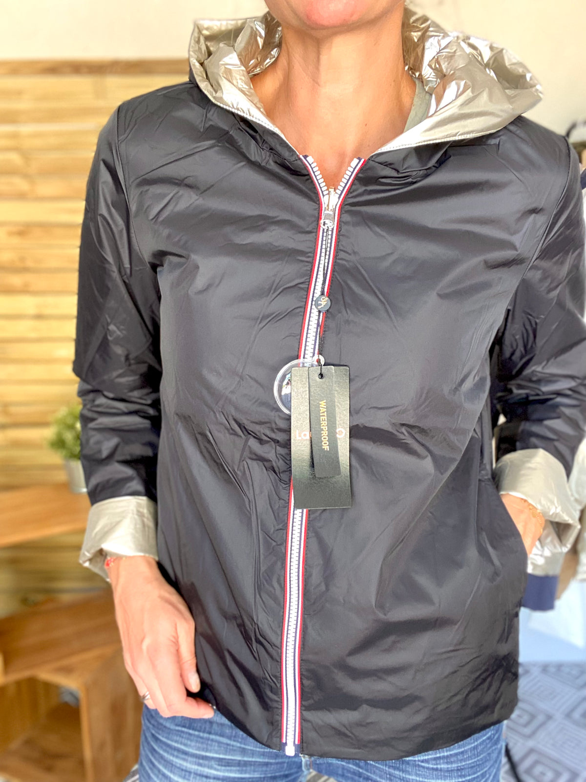 LAURA JO - Imperméable réversible rembourré LOUISON COURT - Noir/Doré • DÉSTOCKAGE sur Taille XL