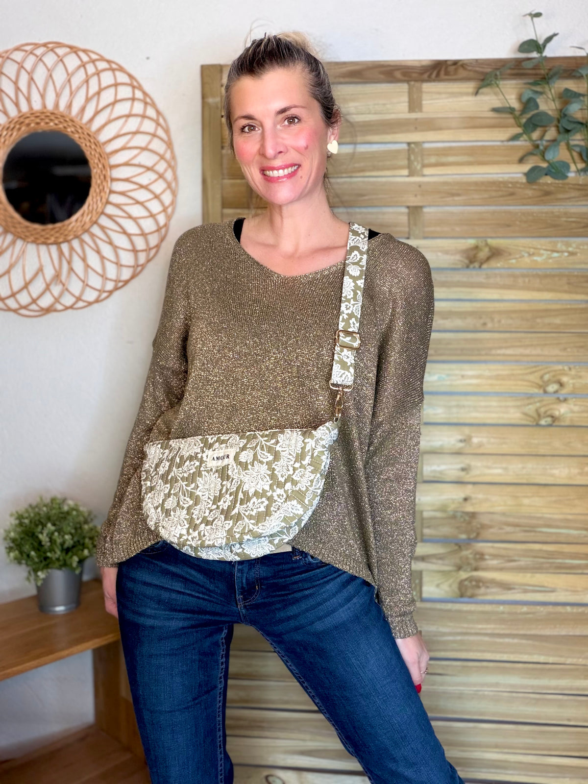 Pull maille lurex et étoile ⭐️ POLLY - Kaki / Doré - FIN DE SÉRIE