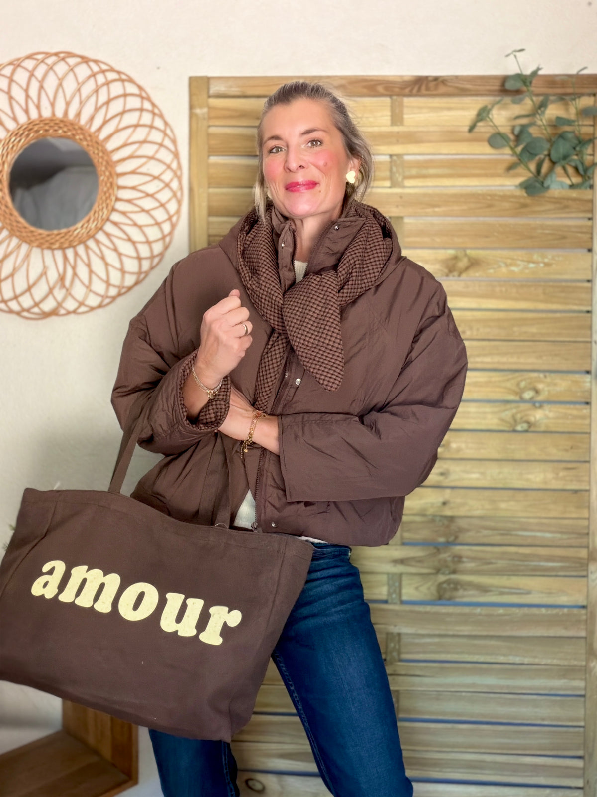 Veste matelassée capuche amovible réversible ODILE Chocolat