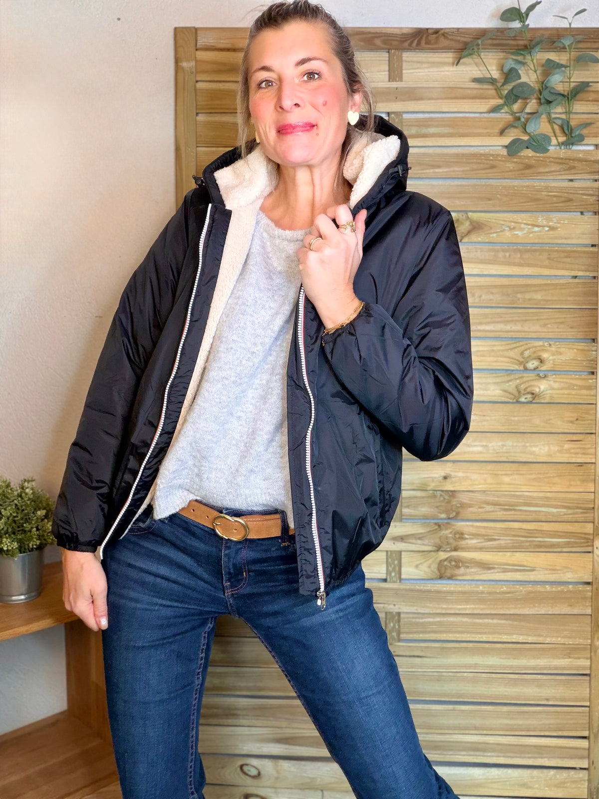 LAURA JO - Parka Imperméable LOUISE COURT sherpa - Noir - LAURA JO • DESTOCKAGE sur Taille L