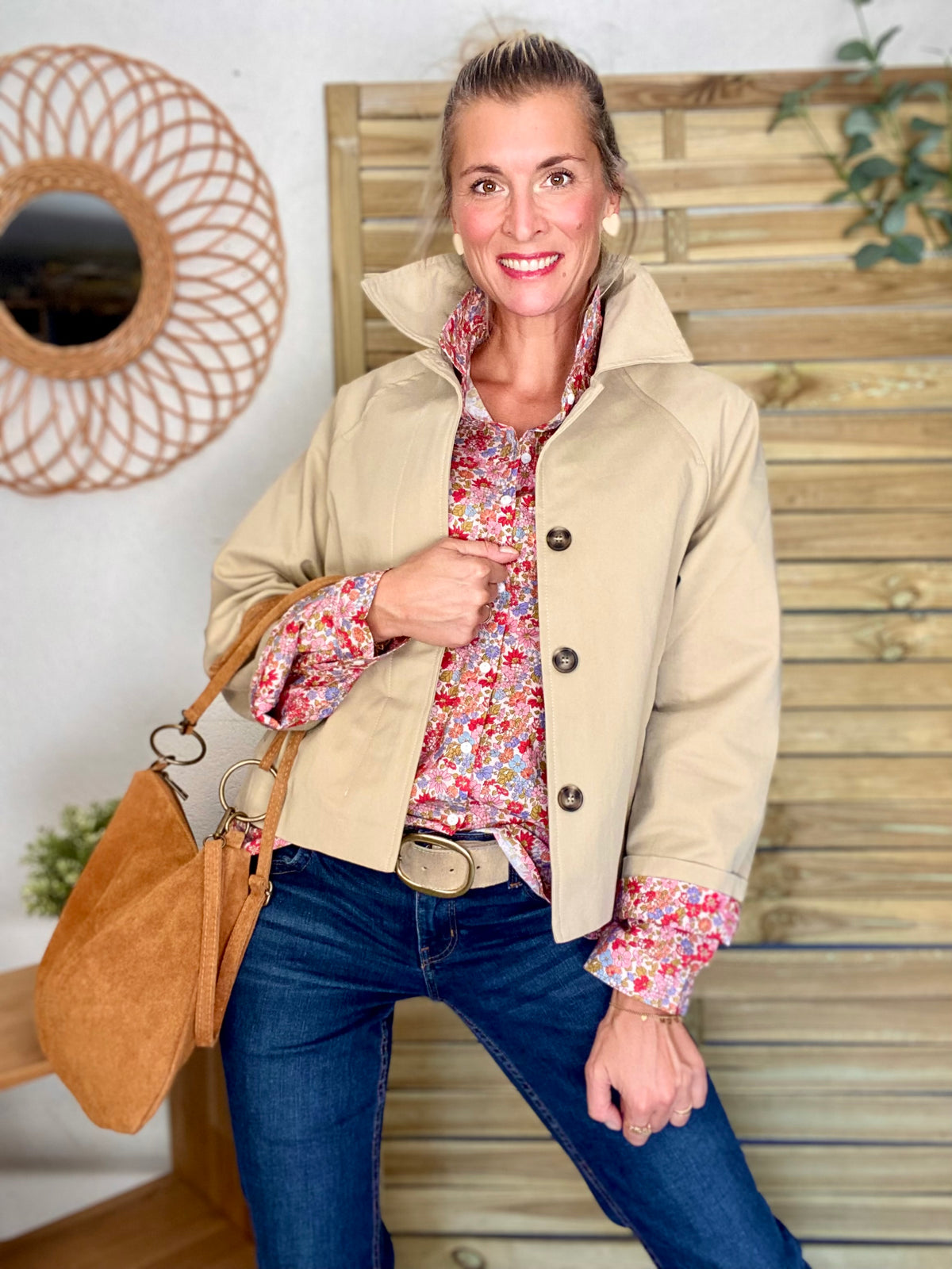 Veste Trench en coton beige avec Liberty - MAHAUT - LILI et LALA