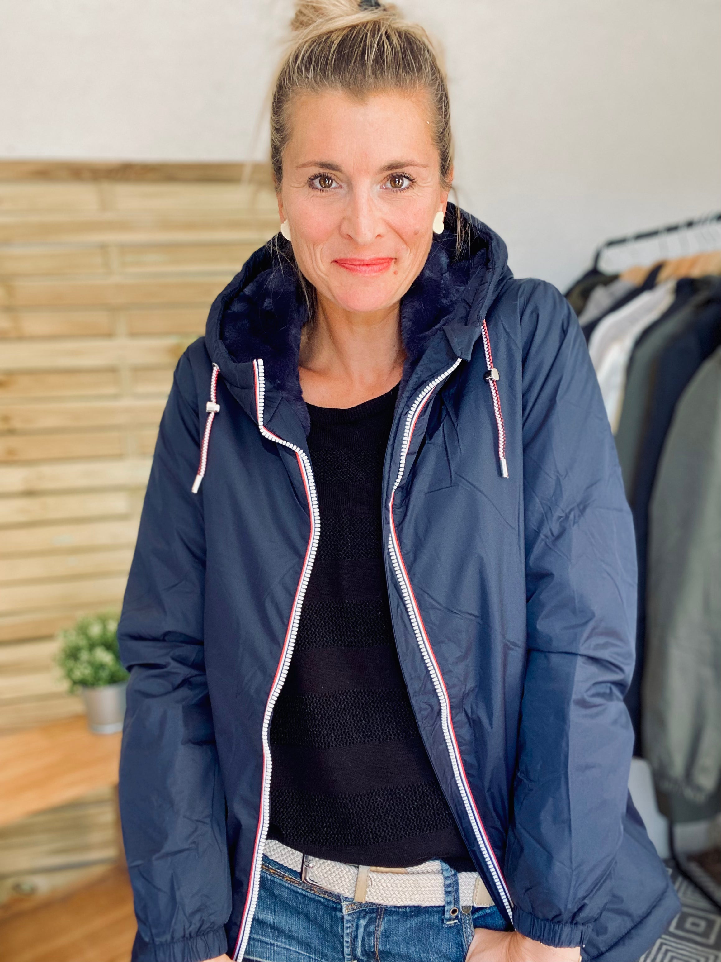 LAURA JO - Parka Imperméable THELMA MI-LONG fourré - Bleu marine