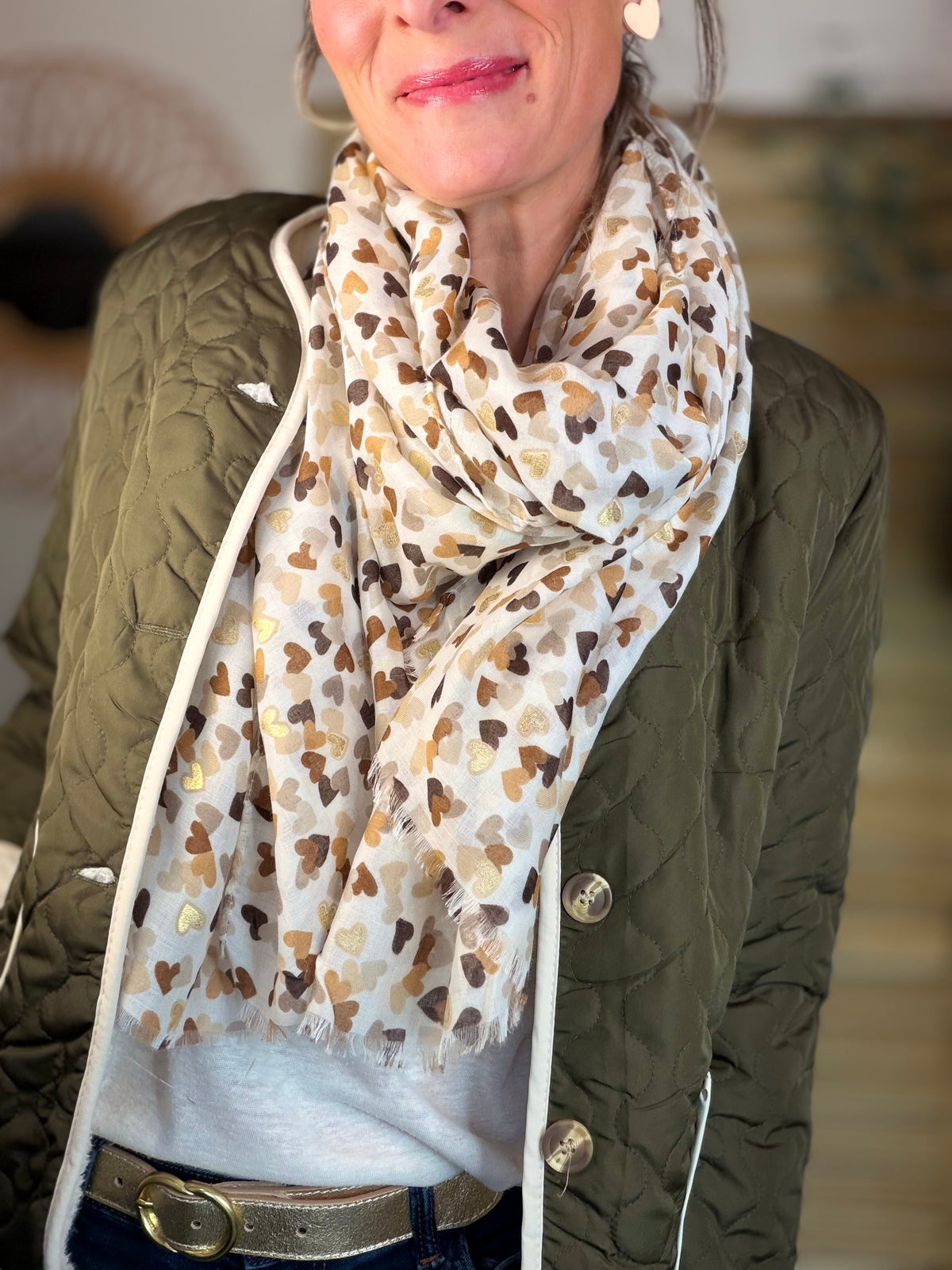 Foulard Cœurs SIGRID - Taupe 💛🧡🤎