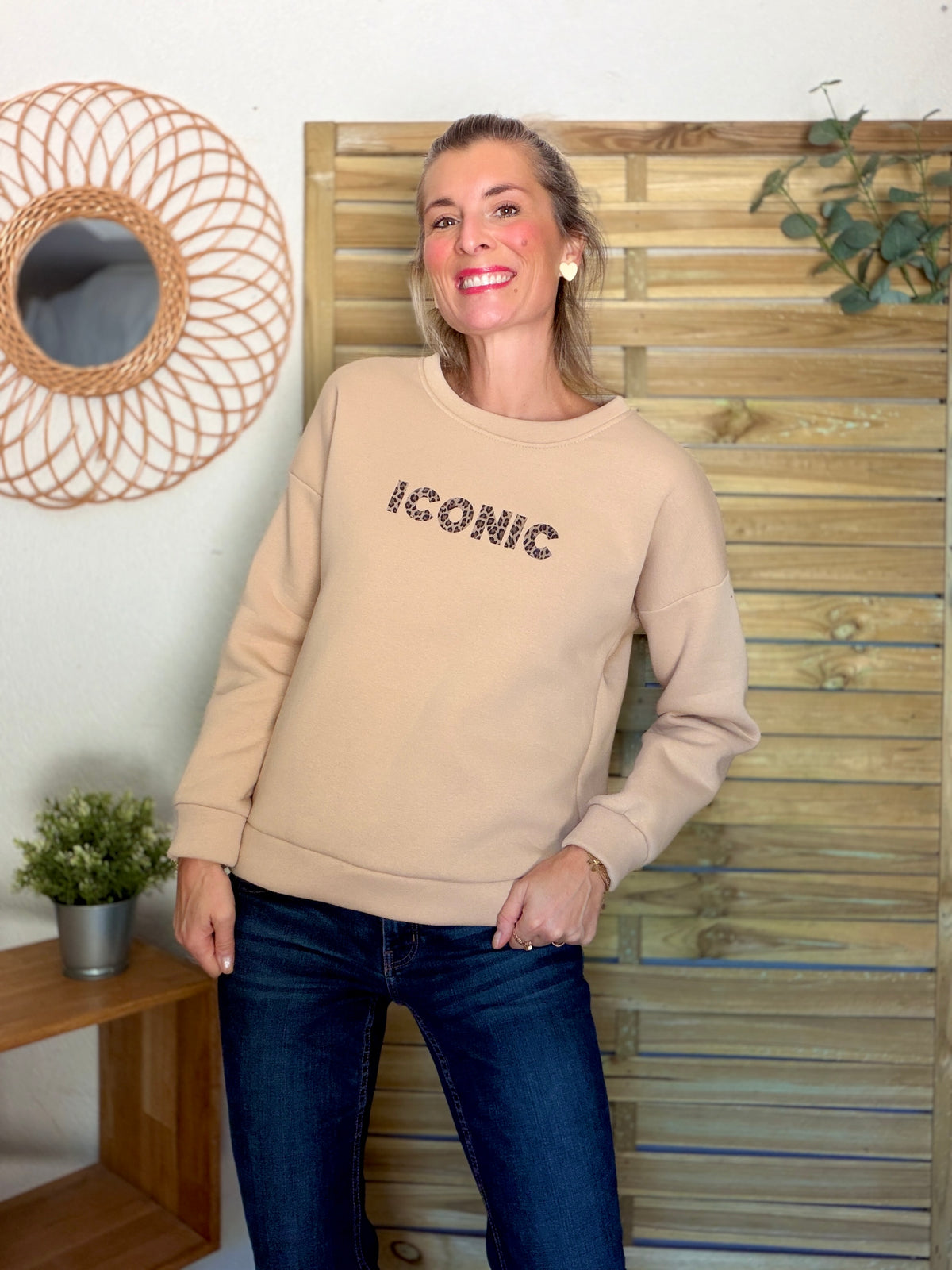 Sweat ICONIC Léo molleton ISALINE - Beige