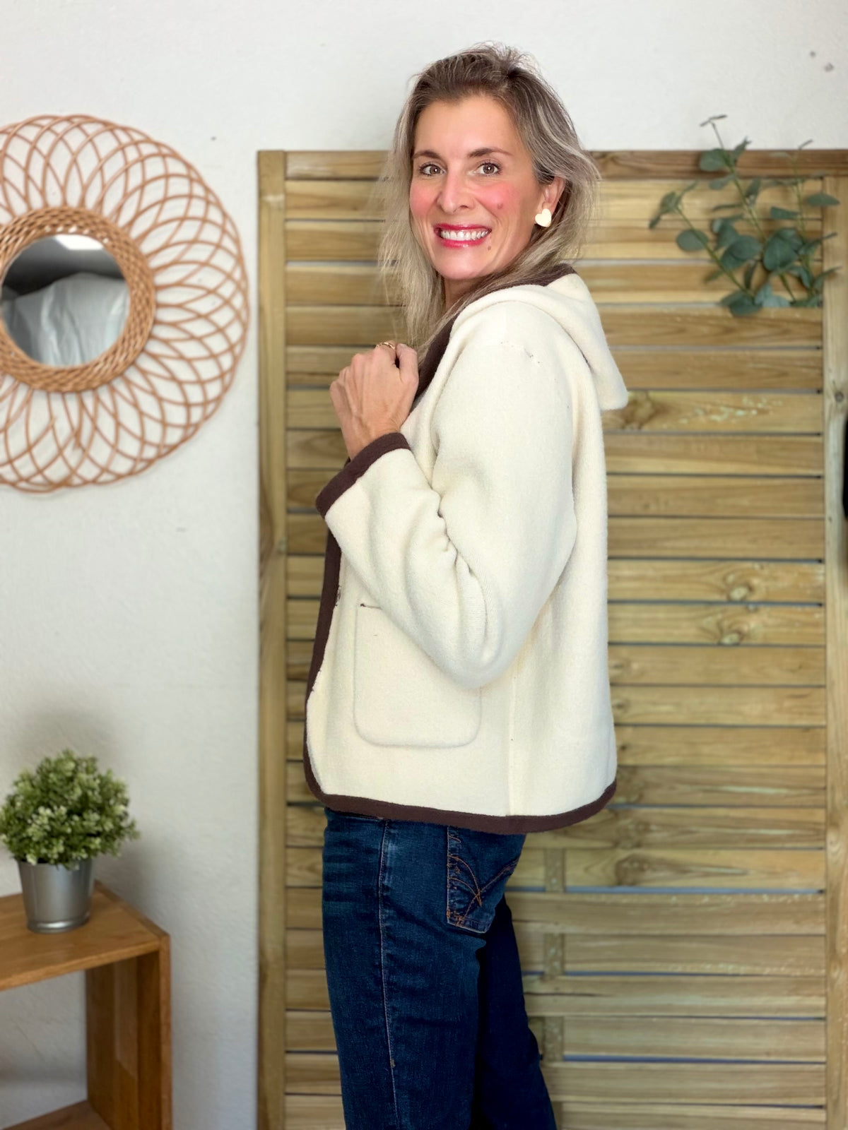 Veste / Gilet chaud réversible avec capuche ORIANE Choco / Beige