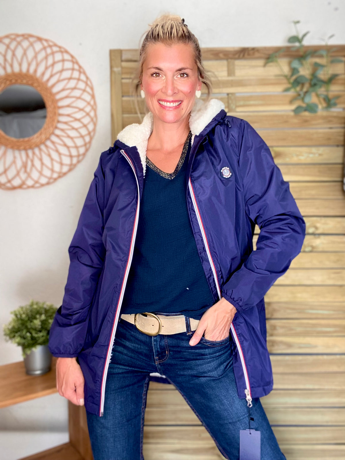 Parka Imperméable moumoute sherpa unisexe JEAN.NE - LE PETIT BRETON - Bleu Marine (Taille très grand) - FIN DE SÉRIE