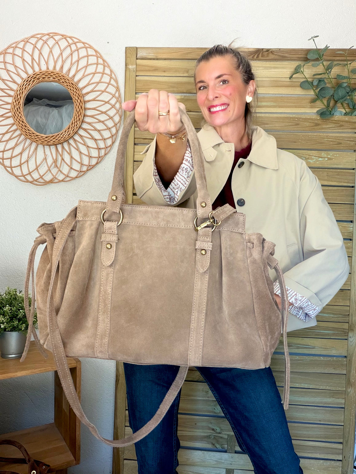 Sac cabas XL en cuir daim • PARKER Taupe