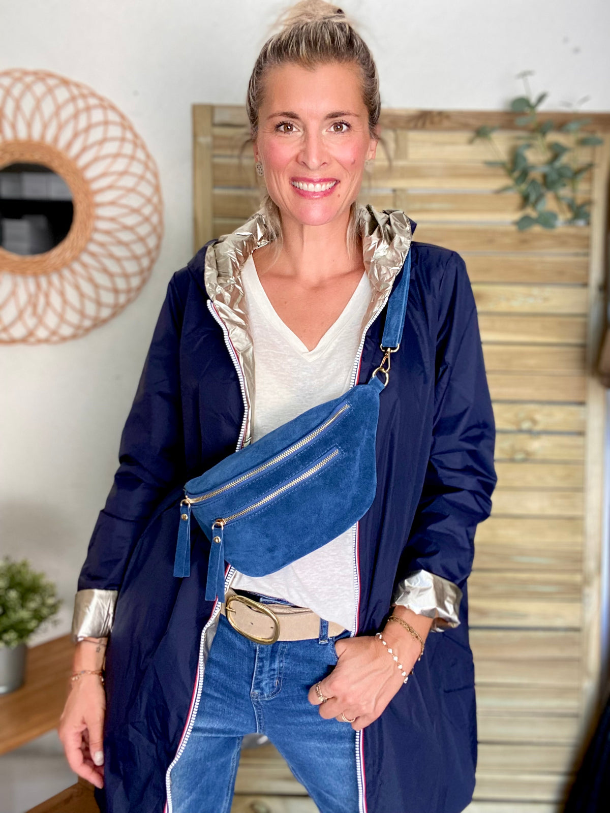 LAURA JO - Imperméable réversible rembourré LOUISON LONG - Marine/Doré