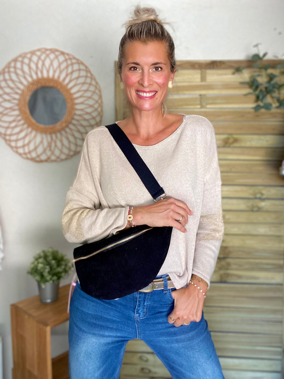 Sac banane XL velours côtelé Ciao Boum - IVY - Noir