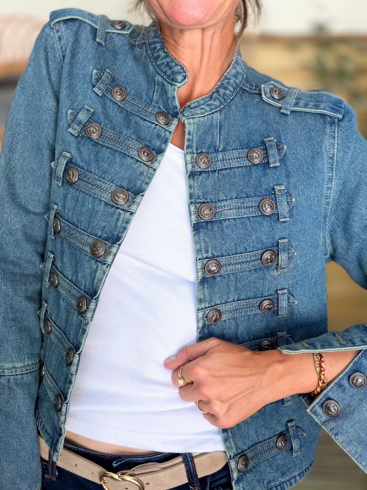 Veste officier courte en jean NAPOLÉON - Bleu Jean • DÉSTOCKAGE
