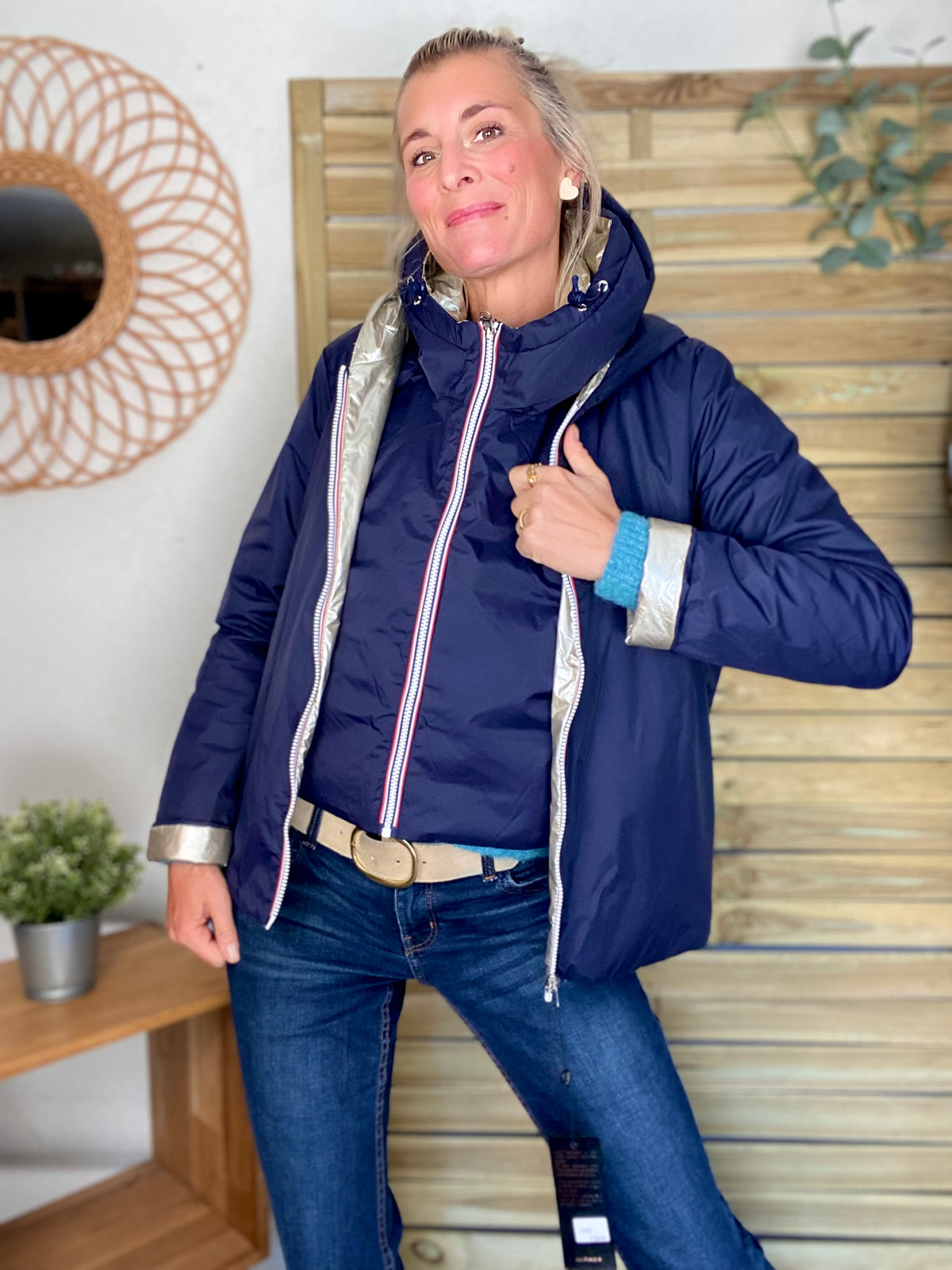 LAURA JO - Col capuche amovible réversible  DANY - Bleu Marine / Doré