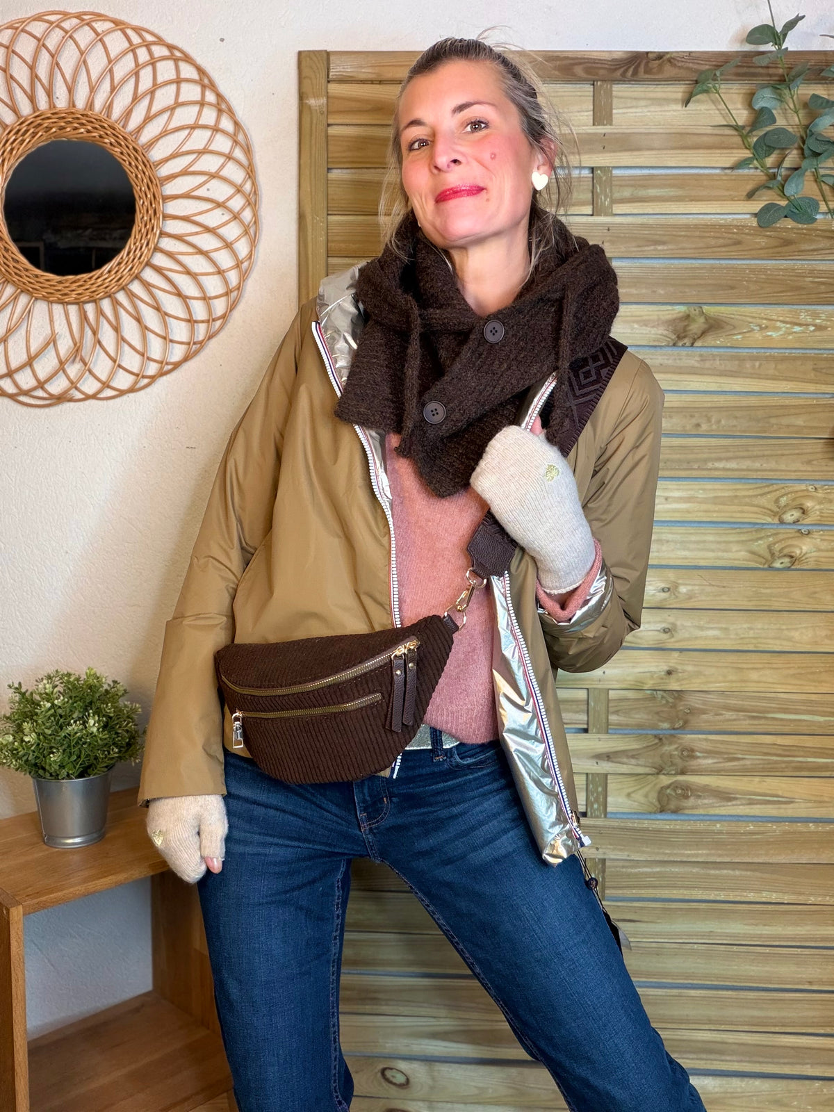 Col cagoule LORIE en maille avec boutons - Chocolat