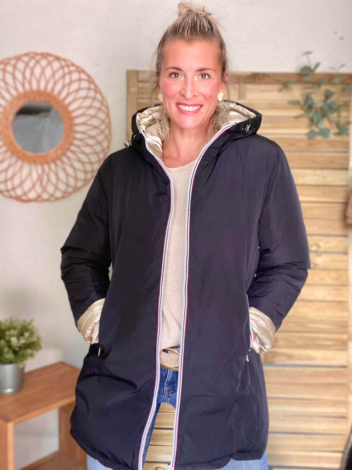Doudoune imperméable réversible ANGÈLE LONG - Noir - MELYA MELODY