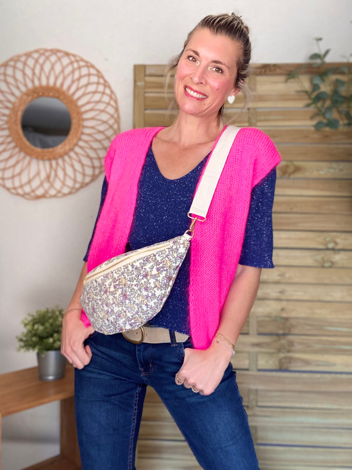 Sac banane XL Ciao Boum - IVY - Fleuri blanc et mauve