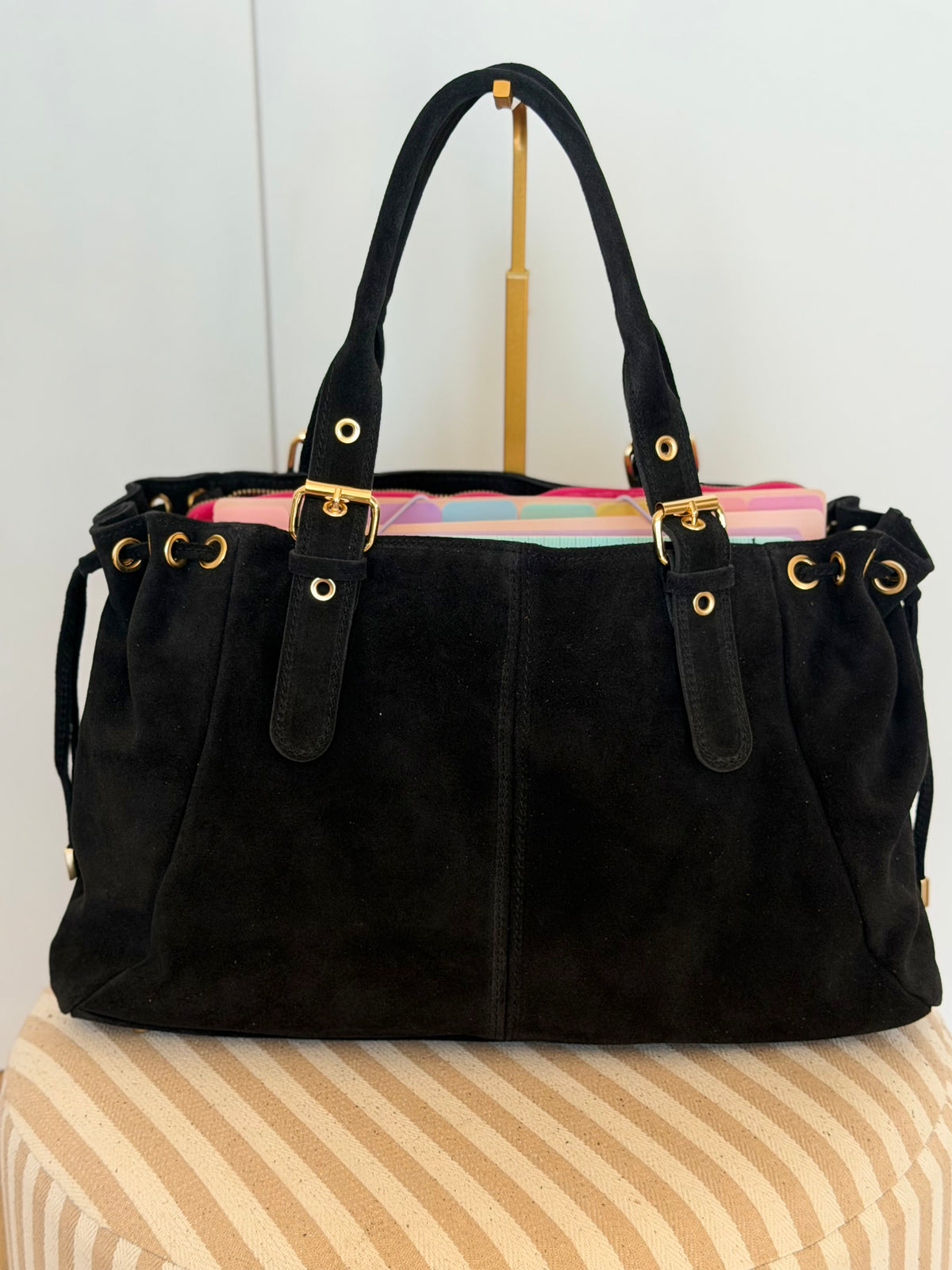 Sac cabas XL en cuir daim • JASPER Noir