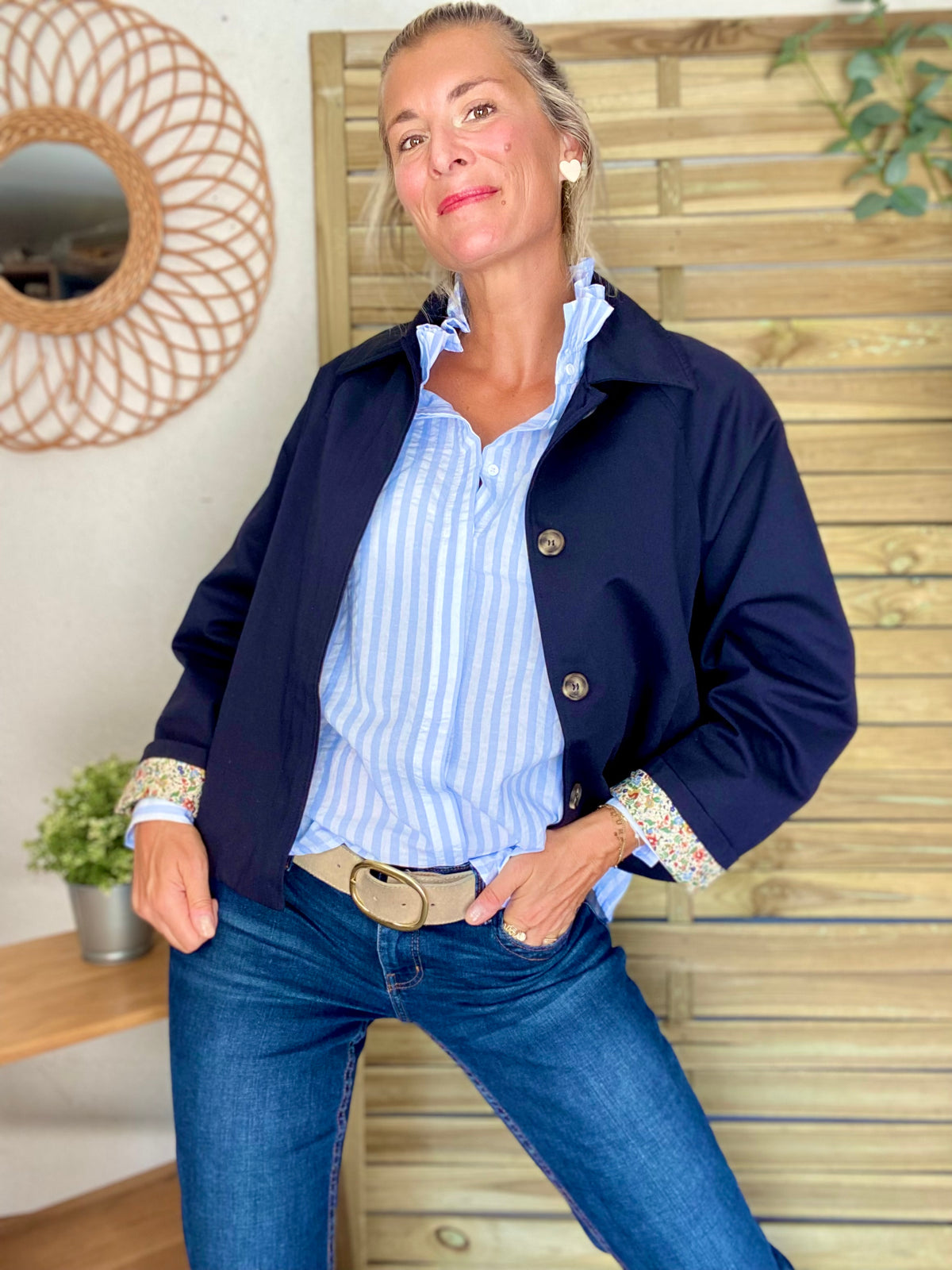 Veste Trench en coton bleu marine avec Liberty - MAHAUT- LILI et LALA