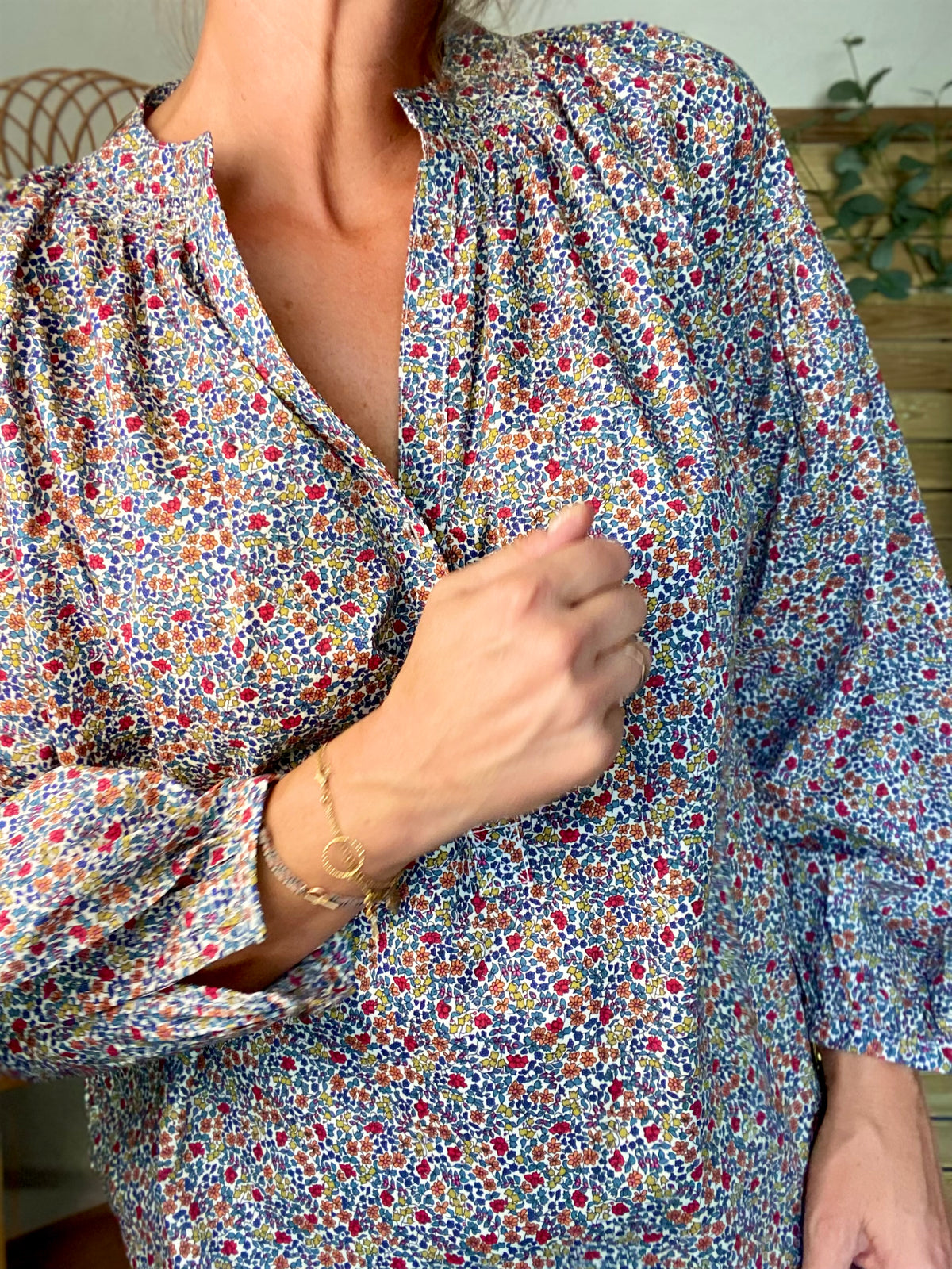 Blouse ample Liberty bleu EDWIGE - FIN DE SÉRIE