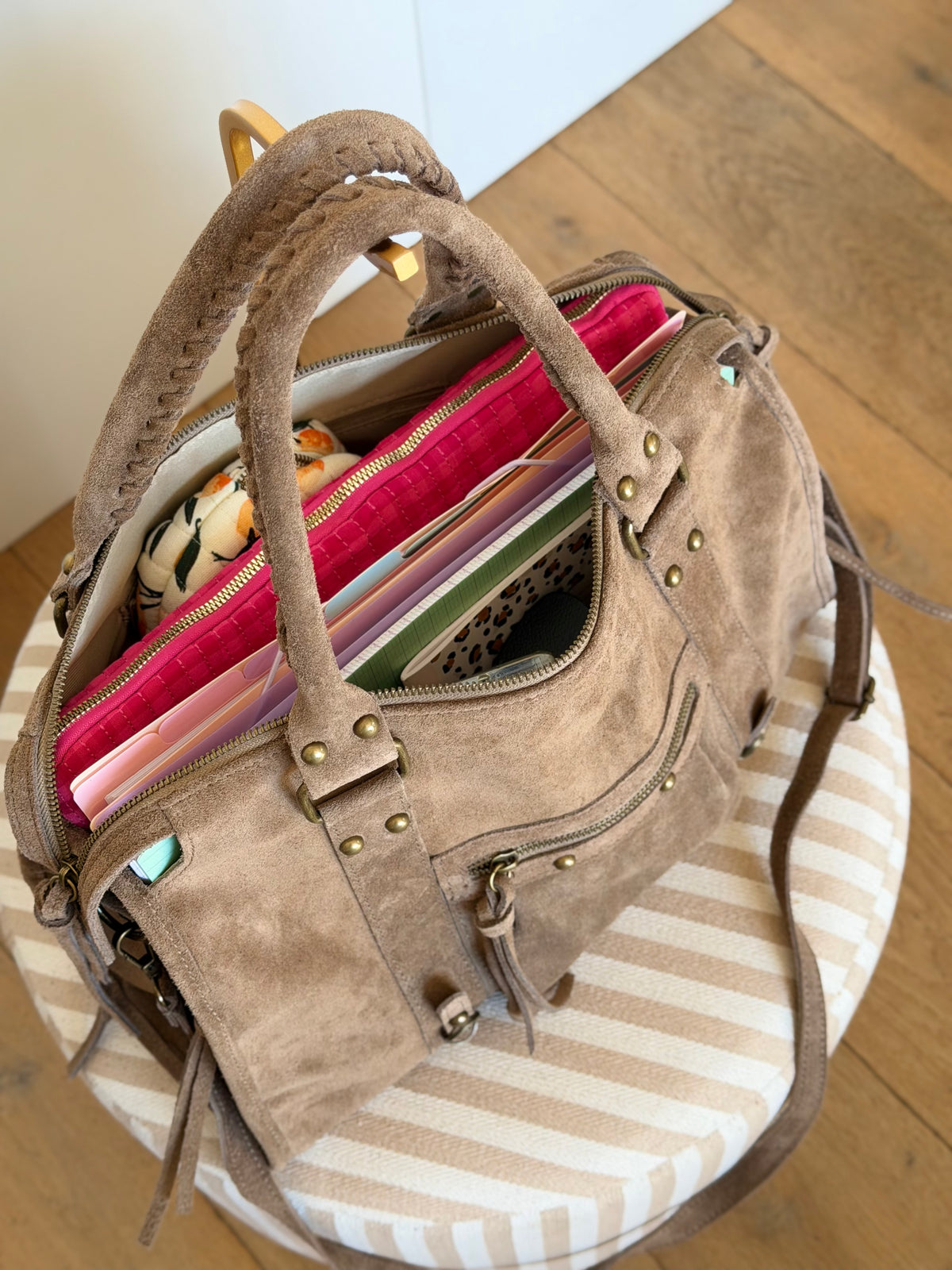 Sac cabas XL en cuir daim • HUNTER Taupe