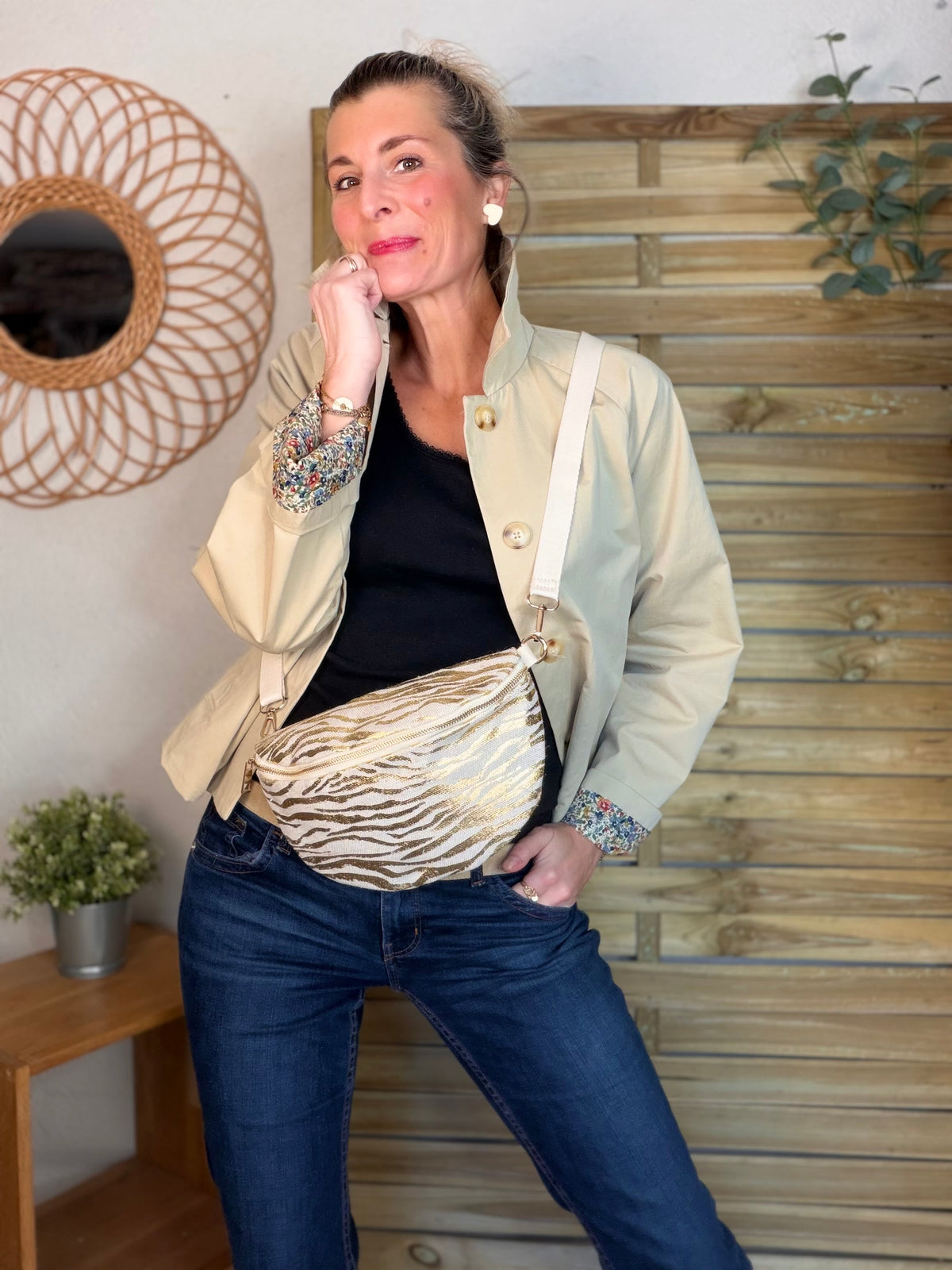 Veste Trench en coton beige avec Liberty - MARION (Taille 2 ans à la Taille XL)