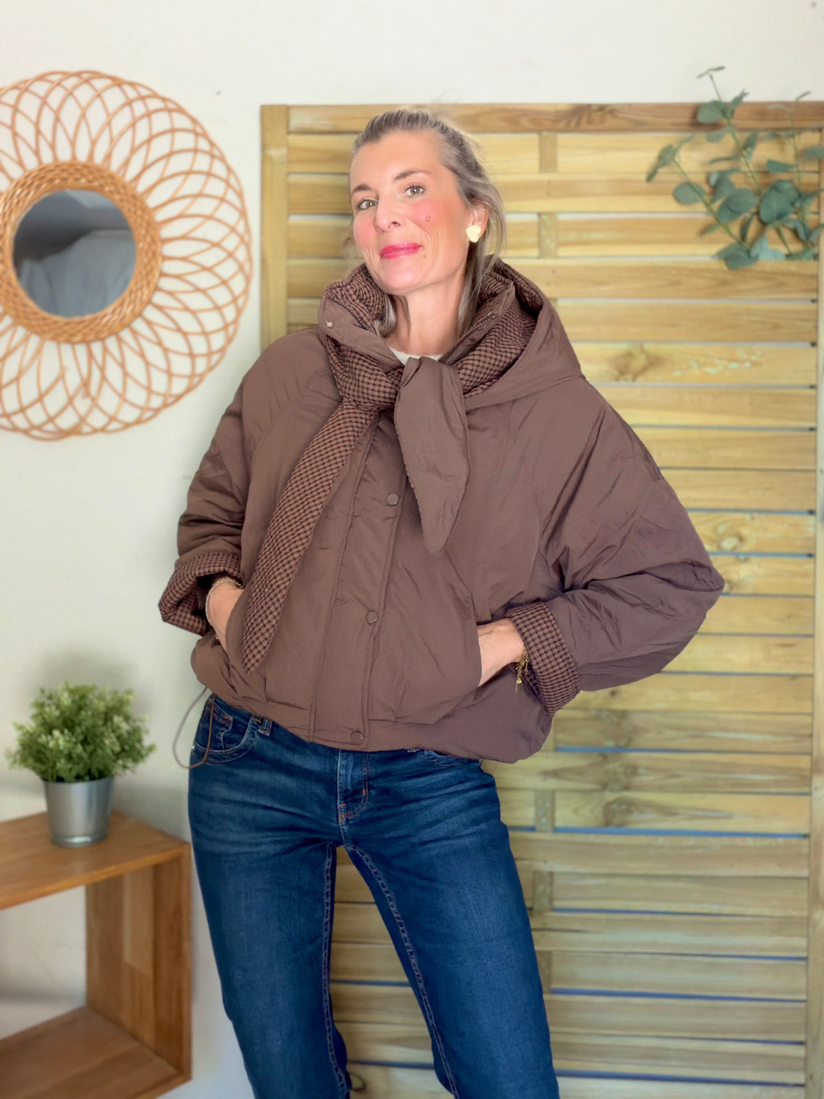 Veste matelassée capuche amovible réversible ODILE Chocolat