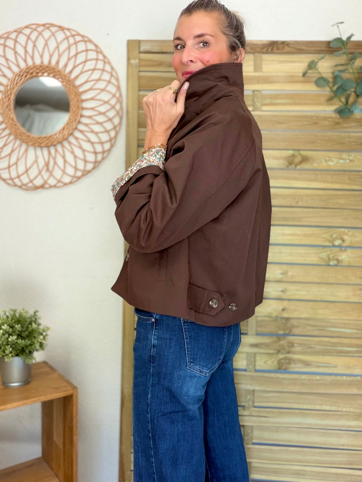 Veste Trench en coton Chocolat avec Liberty - MAHAUT - LILI et LALA