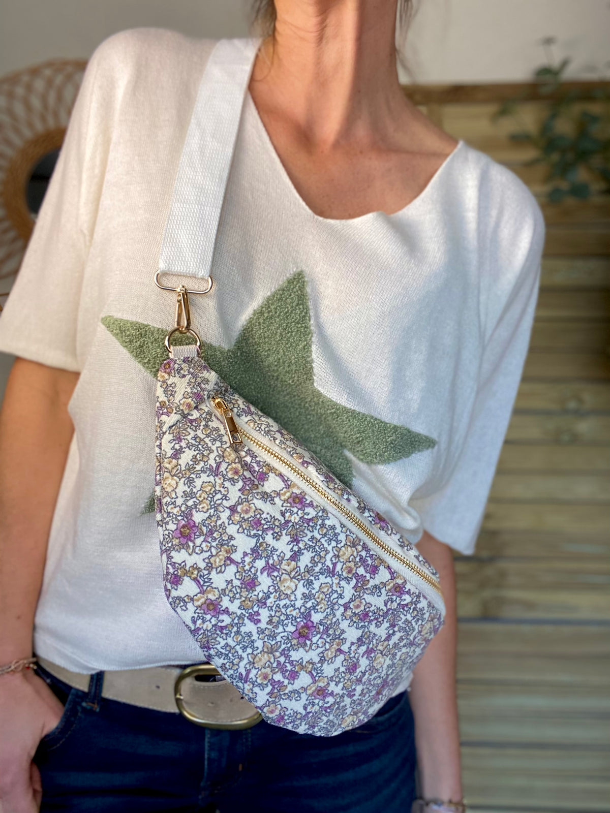Sac banane XL Ciao Boum - IVY - Fleuri blanc et mauve