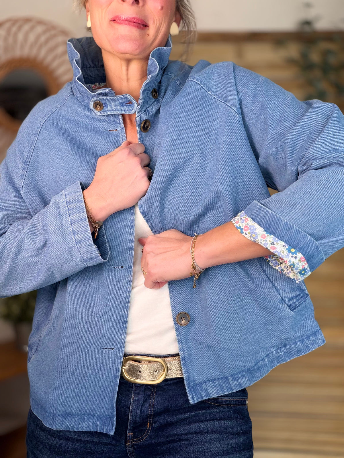 Veste Denim col victorien avec Liberty - VICTORIA Jean