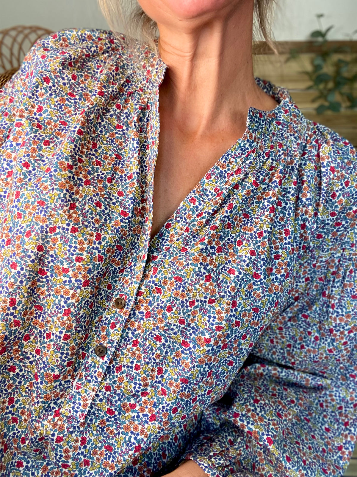 Blouse ample Liberty bleu EDWIGE - FIN DE SÉRIE