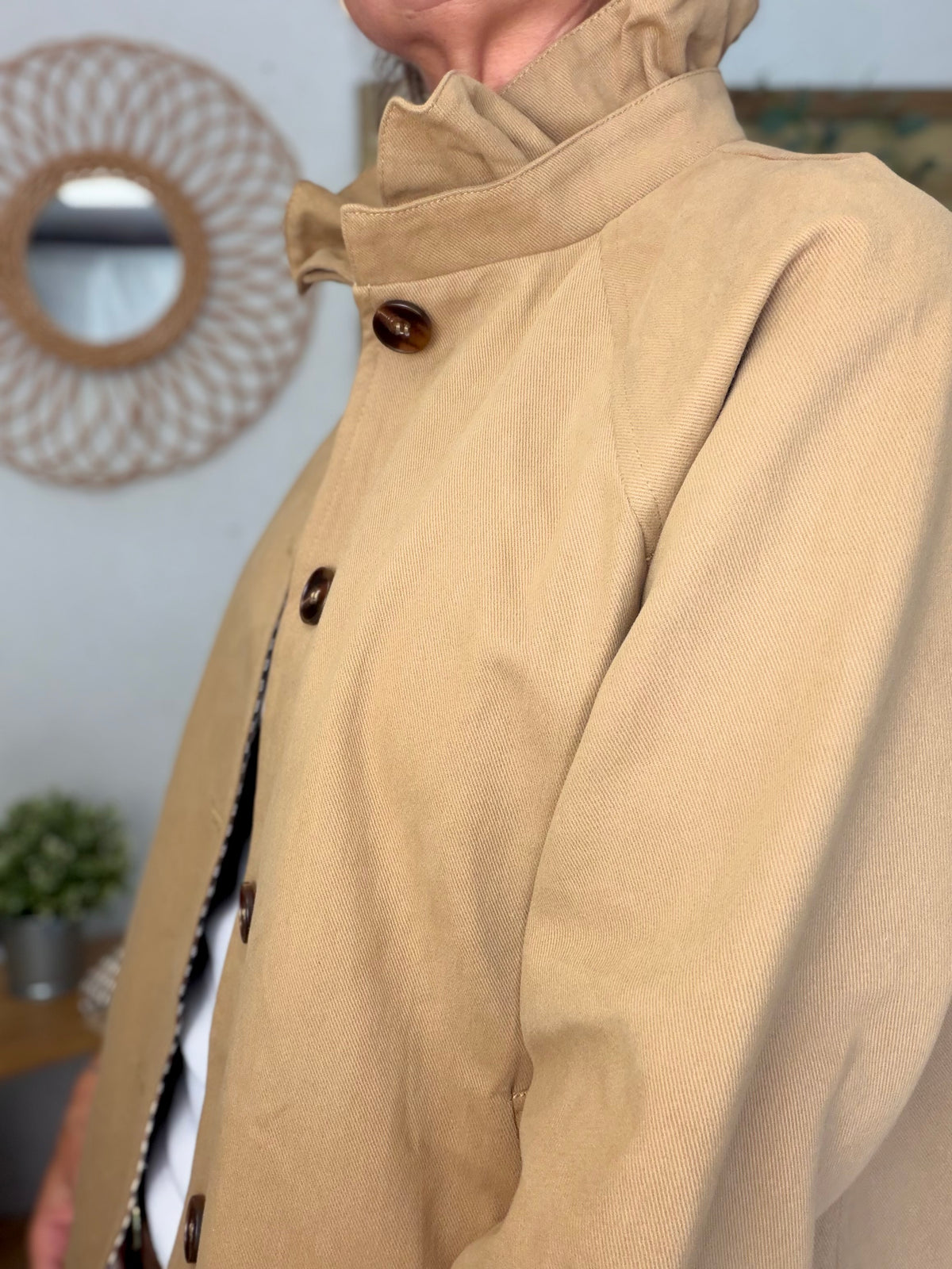 Veste toile coton col victorien avec vichy - GABY