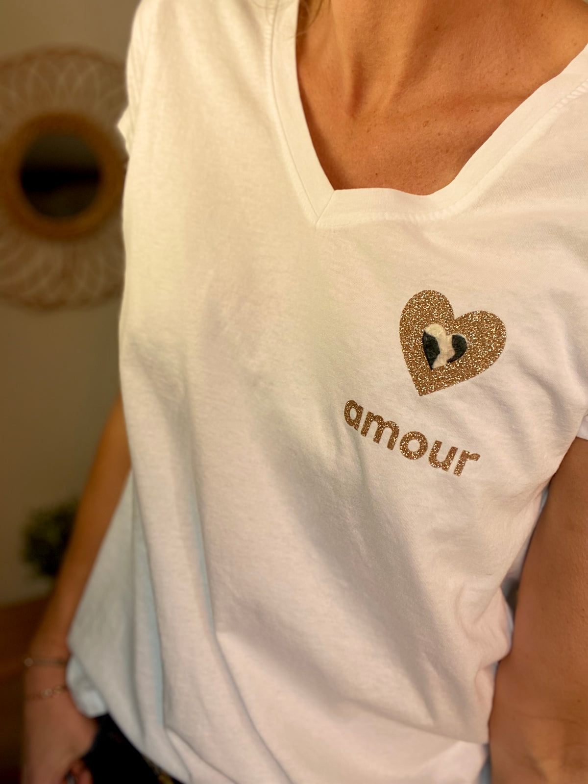 Tee shirt Coeur doré et léo amour 💛🐆 NINA Blanc • FIN DE SÉRIE