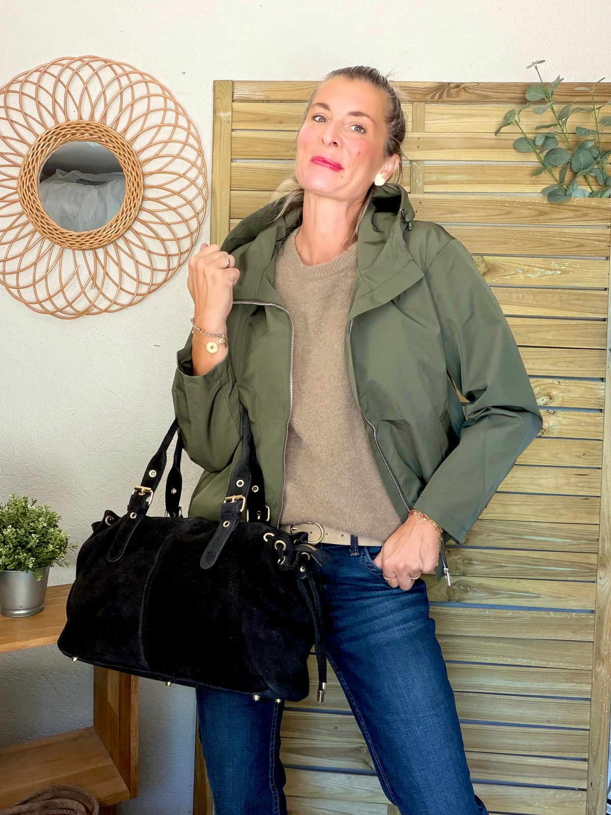 Sac cabas XL en cuir daim • JASPER Noir