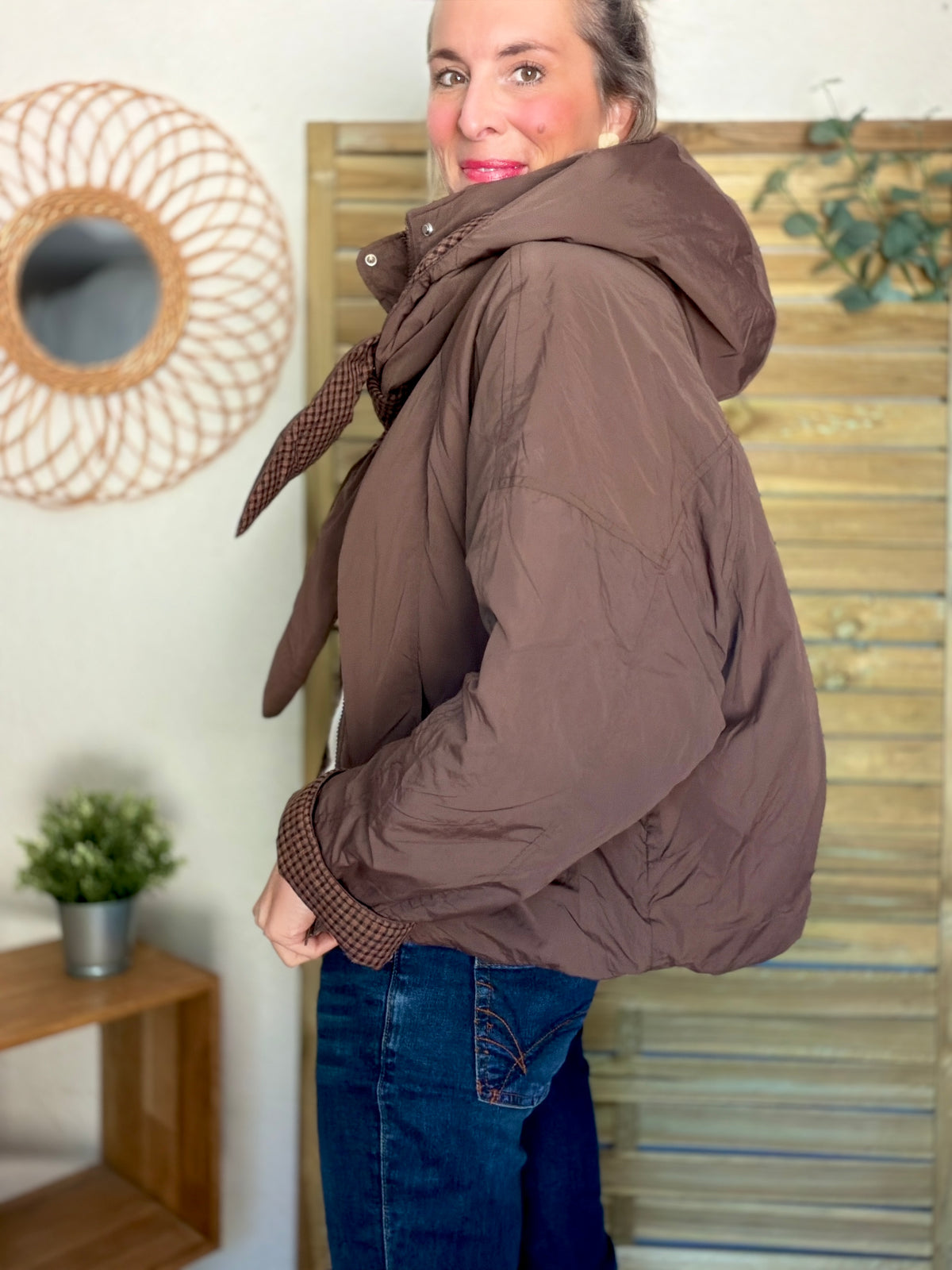 Veste matelassée capuche amovible réversible ODILE Chocolat