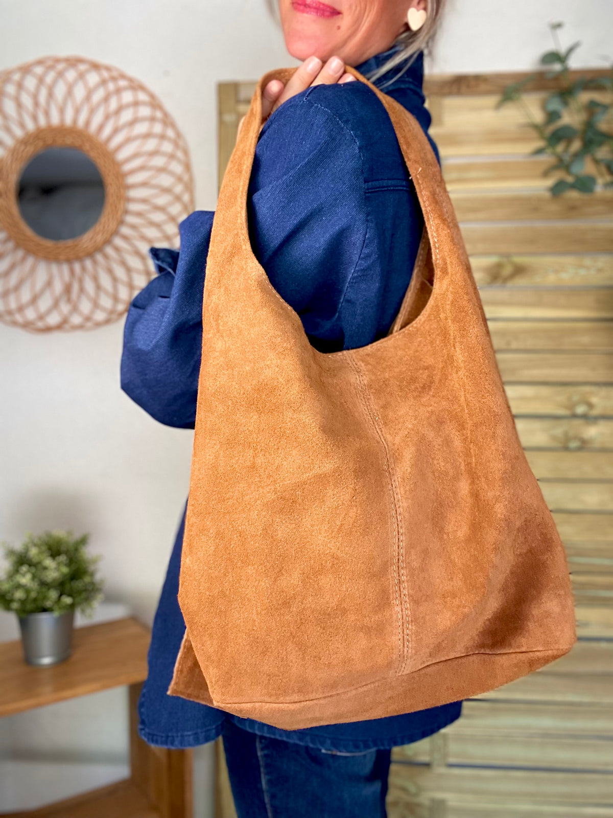 Sac cabas hobo cuir daim MARLON - Camel