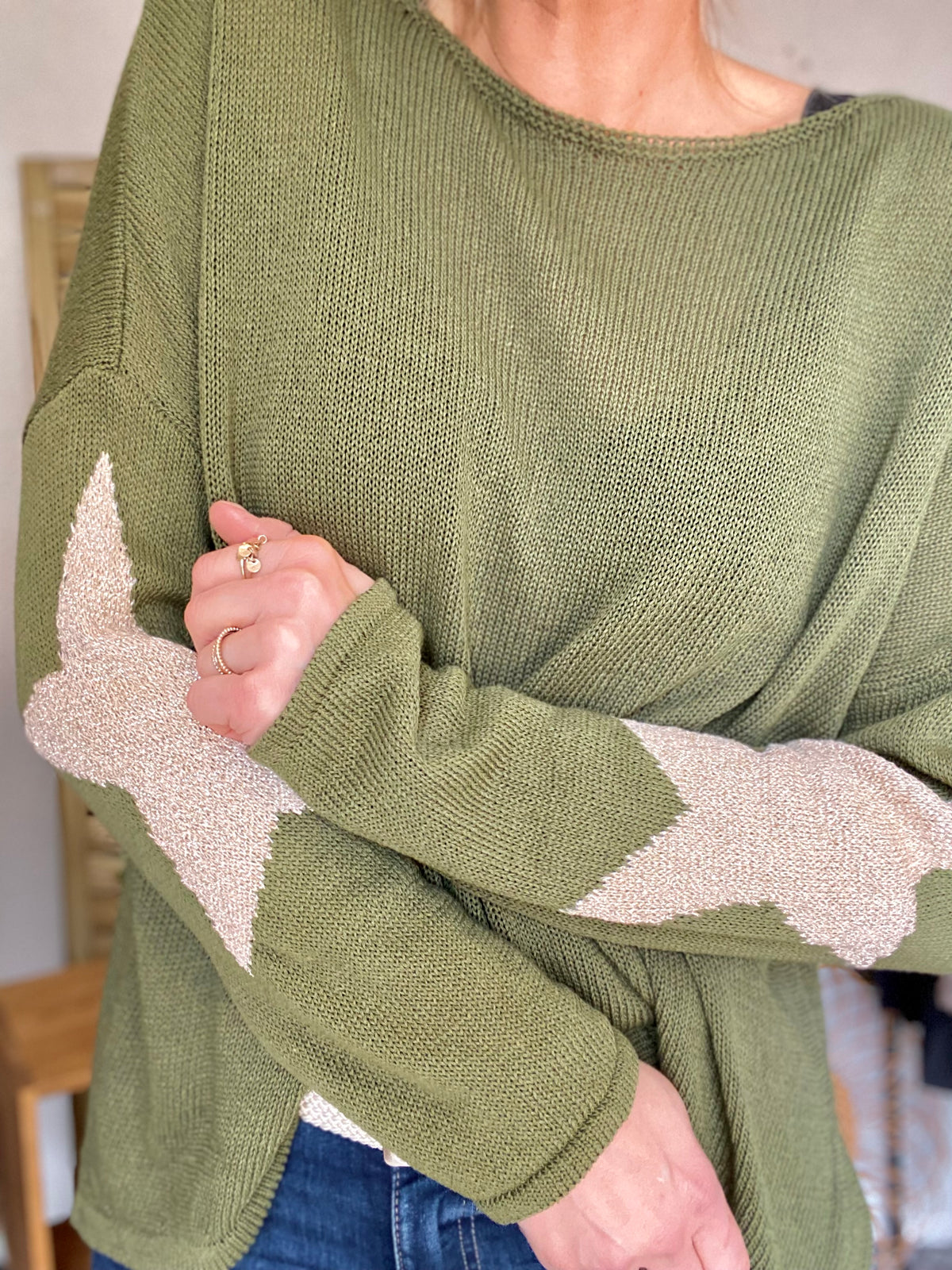 Pull Oversize étoiles dorées ⭐️ ALBA - Kaki - FIN DE SÉRIE