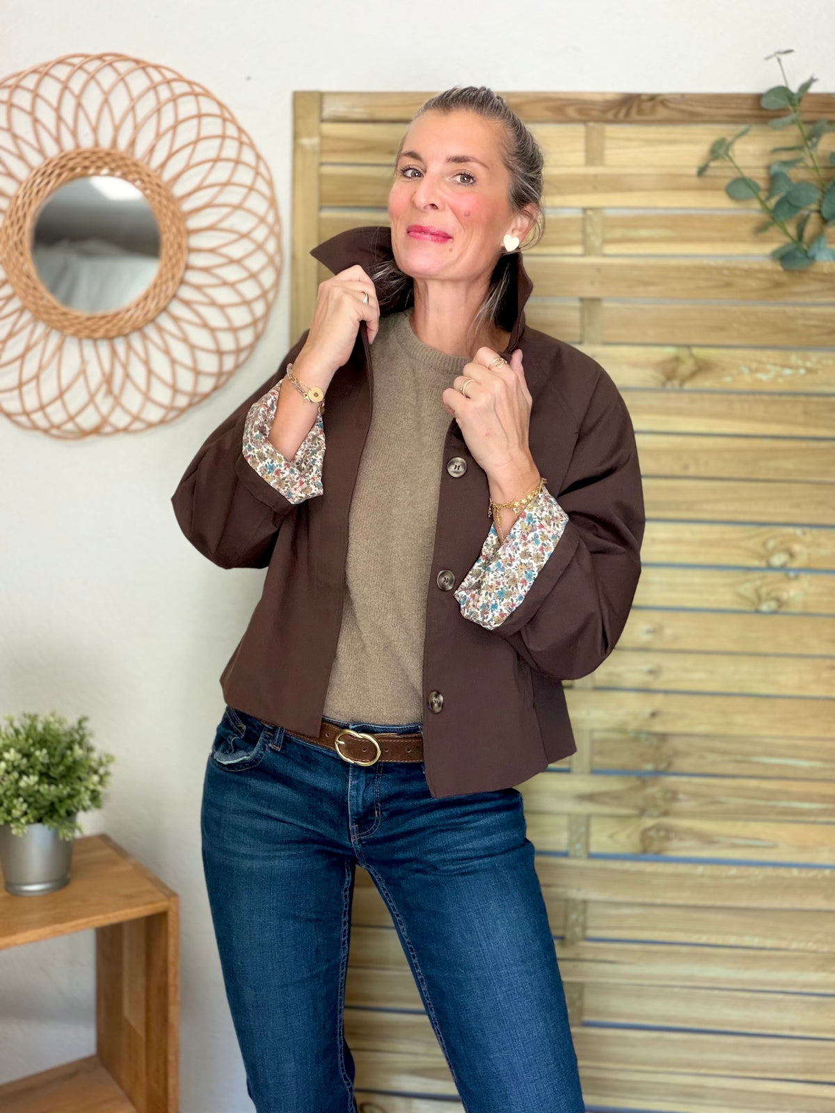 Veste Trench en coton Chocolat avec Liberty - MAHAUT - LILI et LALA