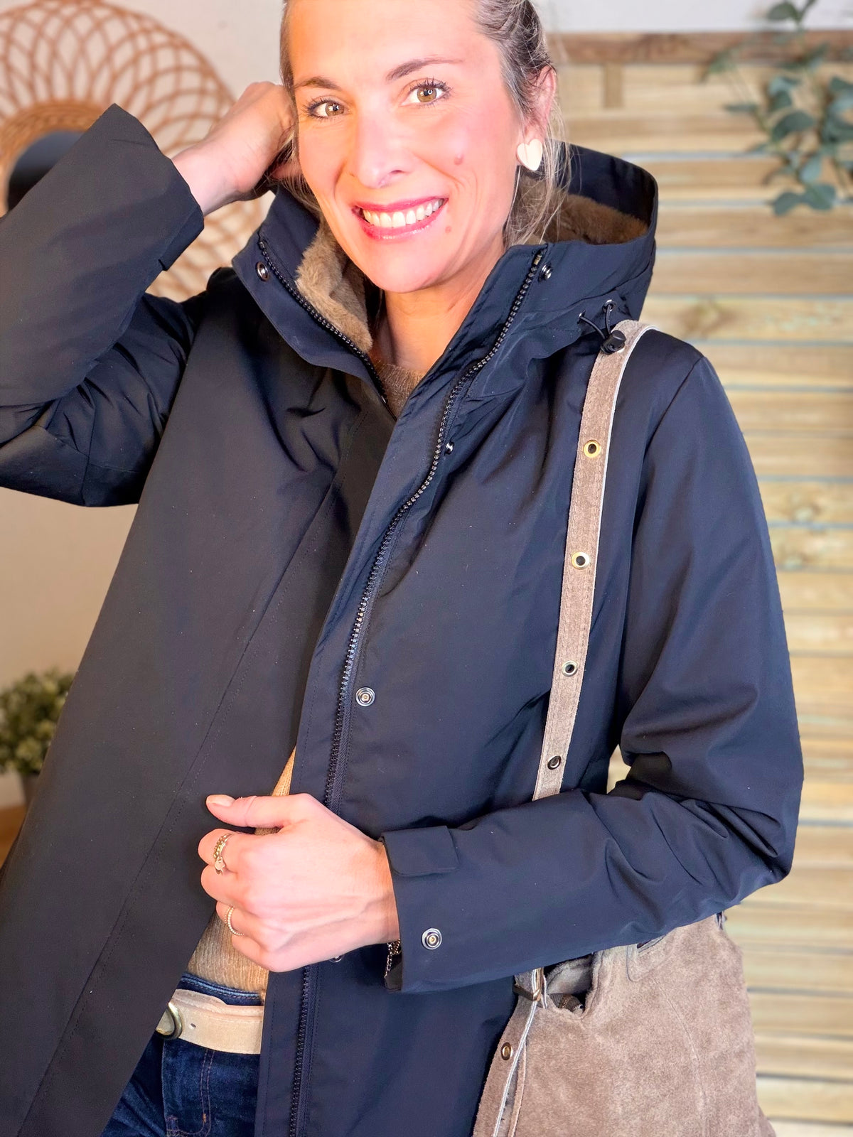 LAURA JO - Parka fourrée imperméable AMBRE LONG - Noir / Camel