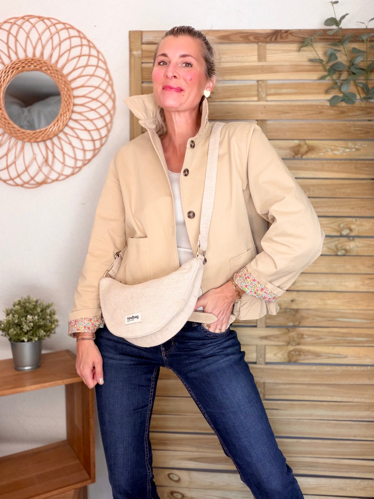 Veste Trench avec volants et Liberty, en coton beige HERMIONE - LILI et LALA - FIN DE SÉRIE