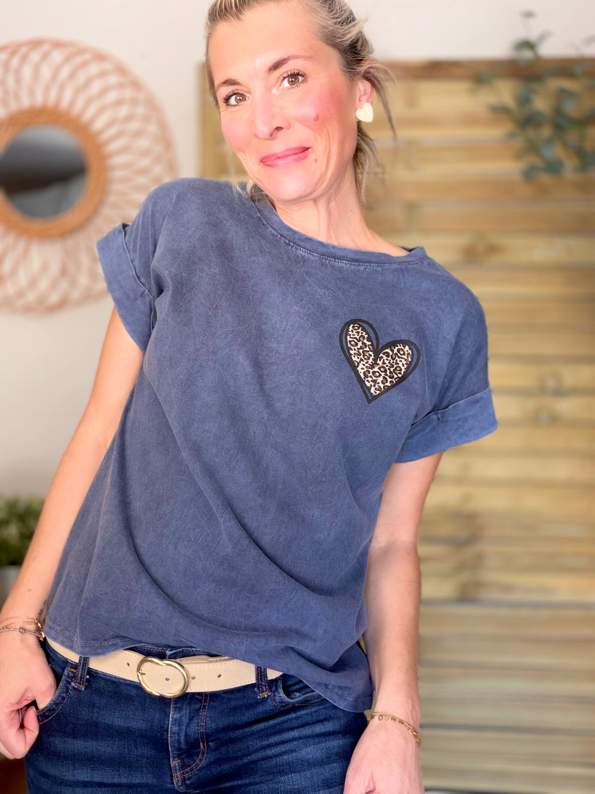 Tee shirt Cœur Léo PALOMA Gris délavé - FIN DE SÉRIE