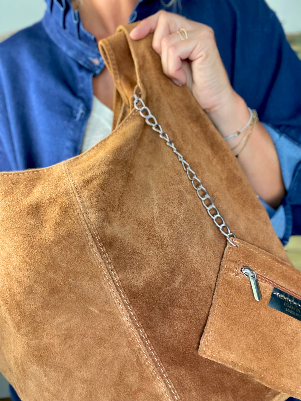 Sac cabas hobo cuir daim MARLON - Camel